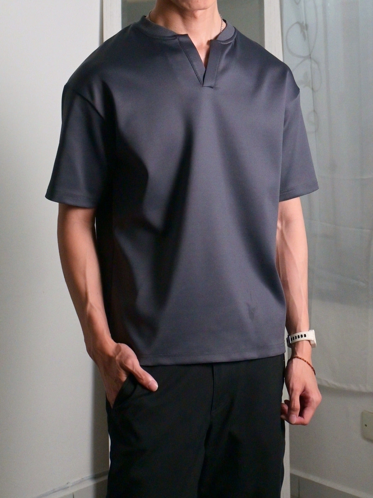 Nimbus Oversized V-Neck Shirt | Charcoal