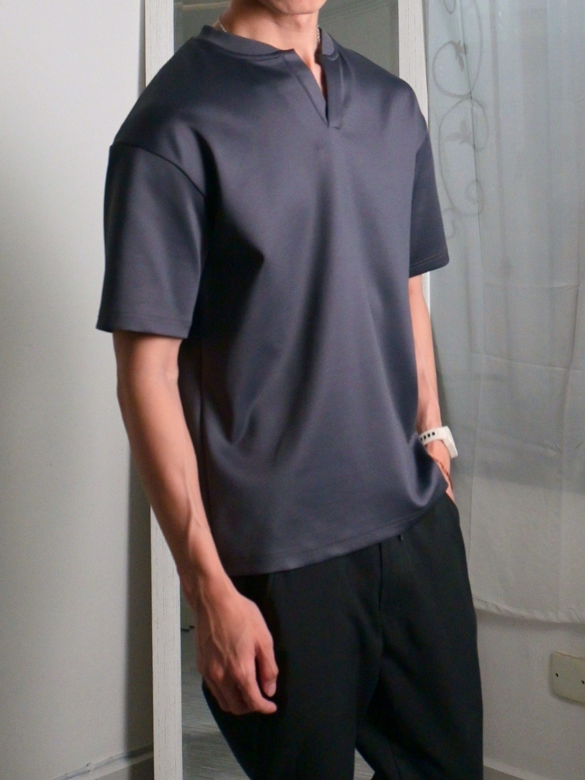 Nimbus Oversized V-Neck Shirt | Charcoal