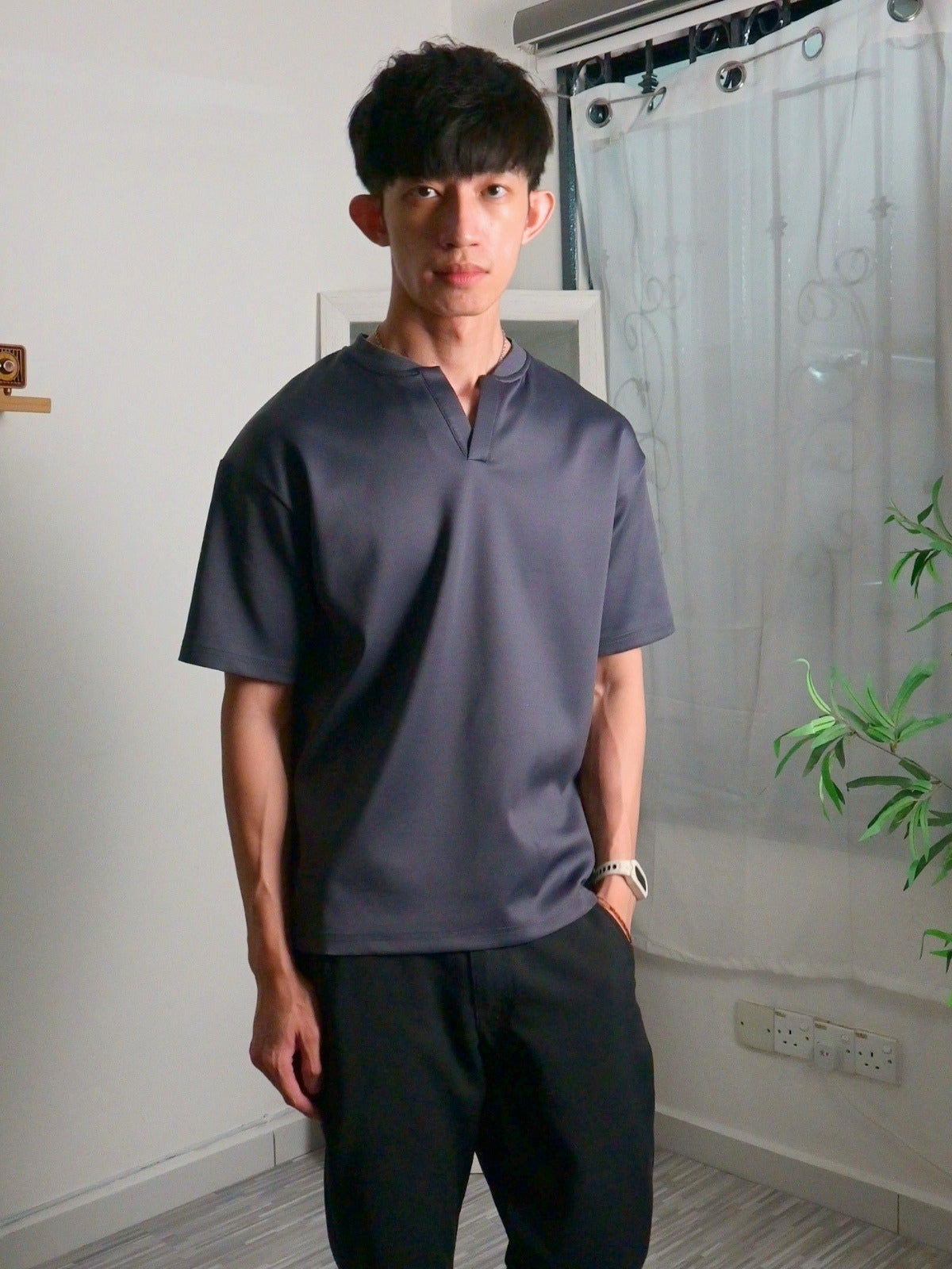 Nimbus Oversized V-Neck Shirt | Charcoal