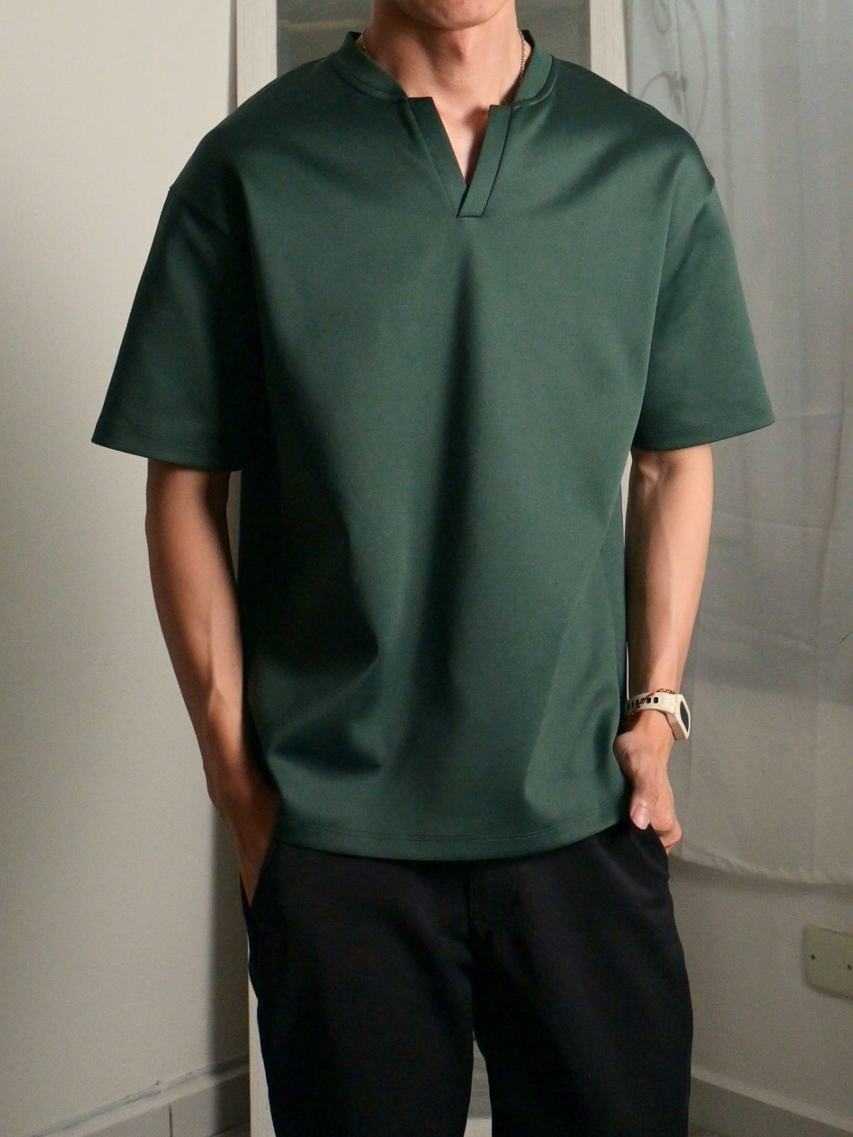 Nimbus Oversized V-Neck Shirt | Dark Green