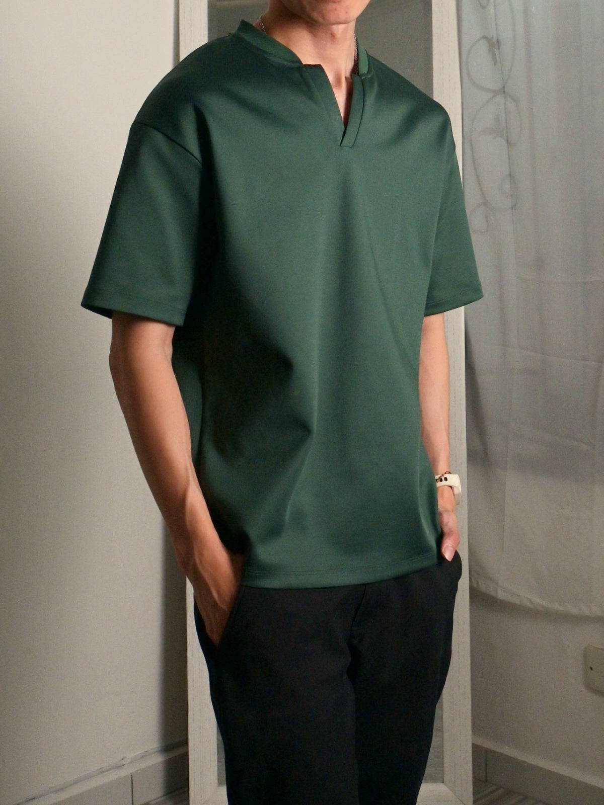 Nimbus Oversized V-Neck Shirt | Dark Green