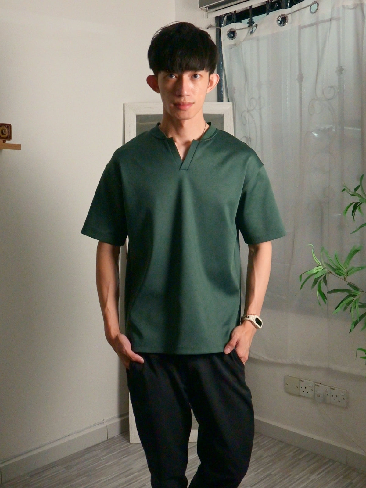 Nimbus Oversized V-Neck Shirt | Dark Green